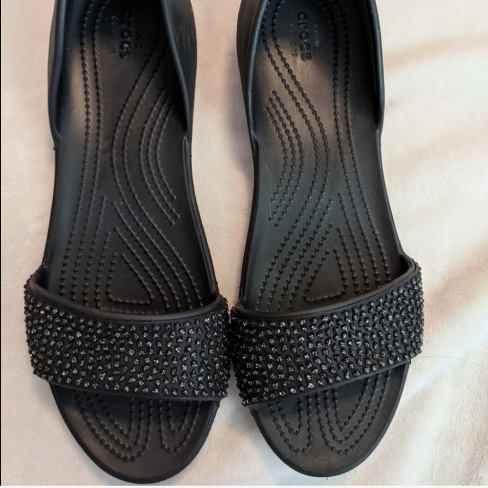 Chic Croc peep toe sandal flats sparkle detail 11
